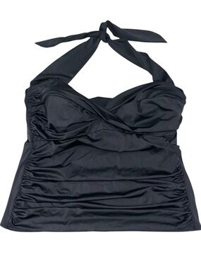 Miraclesuit Plus Size Black Halter Neck Ruched Tankini Top